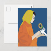 Vrouw- en zonnebloemkaart briefkaart (Voorkant / Achterkant)