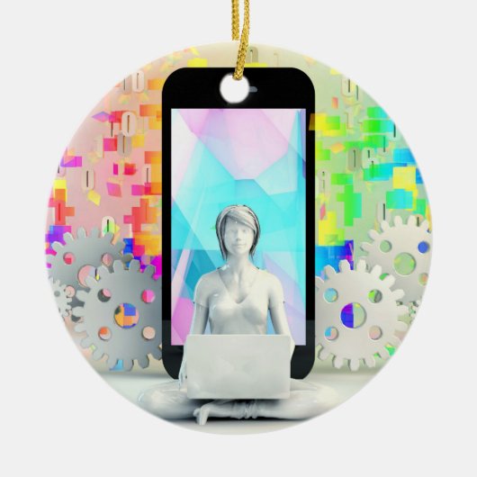 Vrouw Entrepreneur en Lady Business Owner Online Keramisch Ornament (Voorkant)