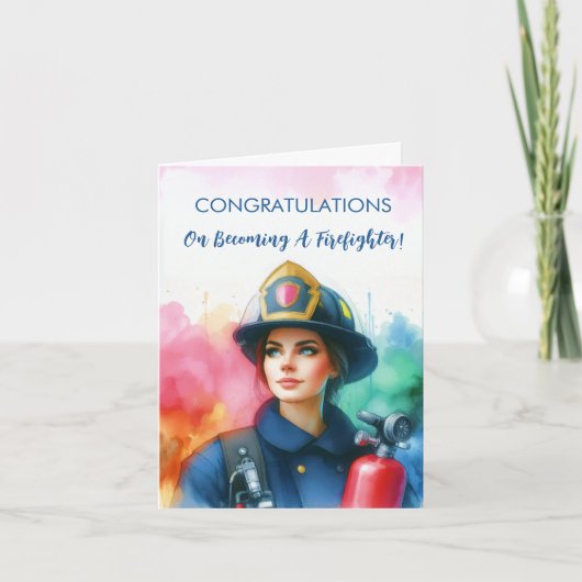 Vrouw feliciteert brandweerman kaart (Voorkant)