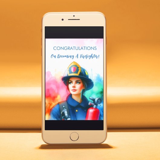 Vrouw feliciteert brandweerman kaart