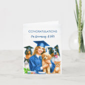 Vrouw feliciteert dierenarts met honden kaart (Voorkant)