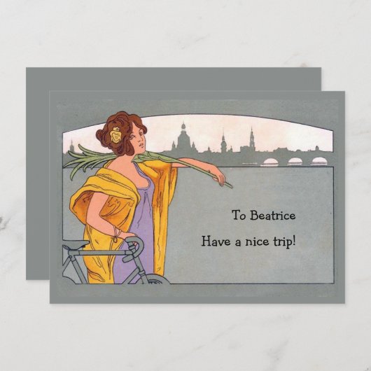 Vrouw fietsenrijder: aankondiging fietsenreis (Voorkant / Achterkant)