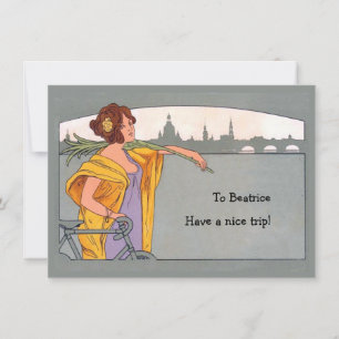 Vrouw fietsenrijder: aankondiging fietsenreis