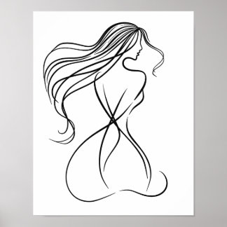 "Vrouw figuur zwart en witte lijn kunst Poster