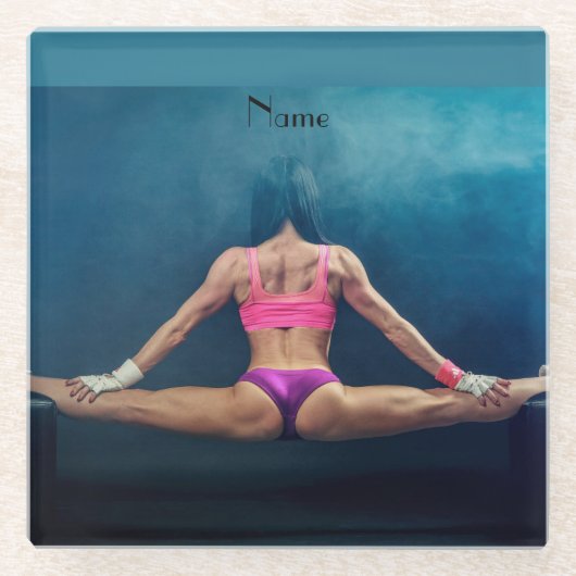 Vrouw fitness Model Split Thunder_Cove Glazen Onderzetter (Voorkant)