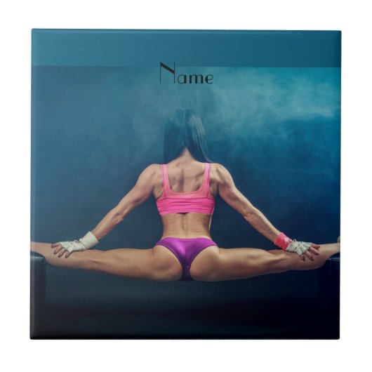 Vrouw fitness Model Split Thunder_Cove Tegeltje (Voorkant)