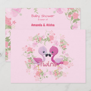 Vrouw Flamingo Twins Baby shower Invitation Kaart