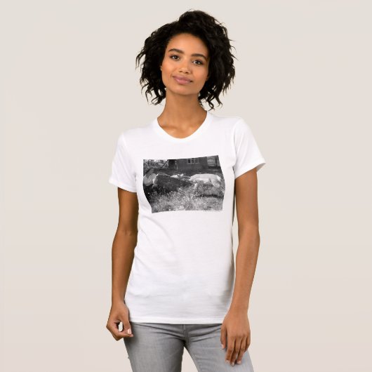 Vrouw flesje voedt een antilope. t-shirt (Voorkant volledig)