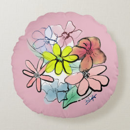 Vrouw:  Floral Bouquet Rond Kussen