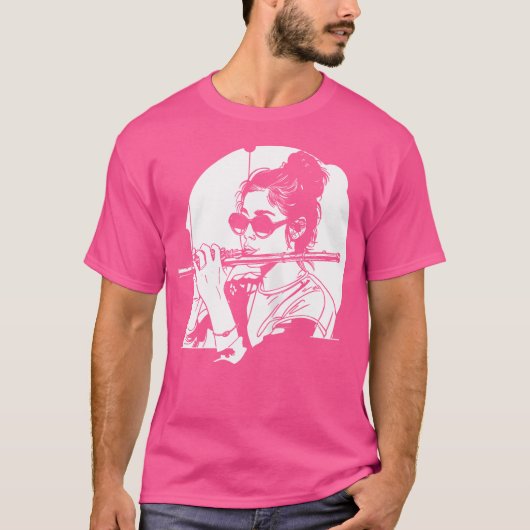 Vrouw Fluitist Tekening Fluit Duet T-shirt (Voorkant)