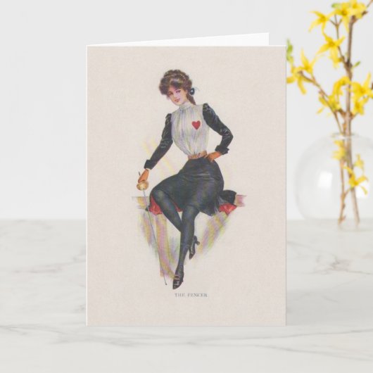 Vrouw Folie Fencer Note Kaart (Gele Bloem)
