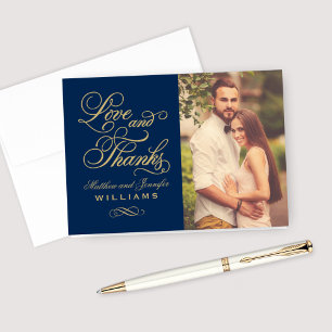 Vrouw Foto van Liefde en Bedankt Gold Script Navy