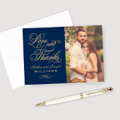 Vrouw Foto van Liefde en Bedankt Gold Script Navy