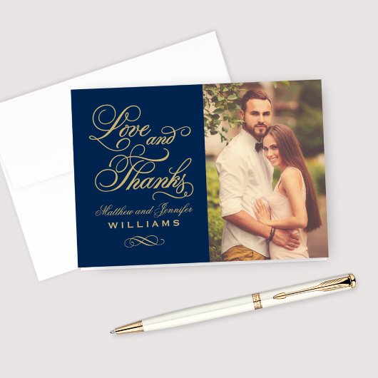 Vrouw Foto van Liefde en Bedankt Gold Script Navy 