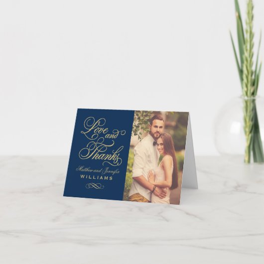 Vrouw Foto van Liefde en Bedankt Gold Script Navy  (Voorkant)