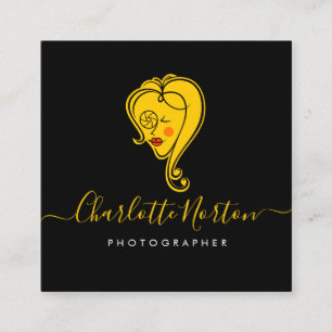 Vrouw Fotograaf Black en Yellow Square Busine Vierkante Visitekaartje