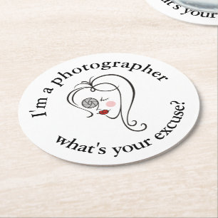 Vrouw fotograaf ronde kartonnen onderzetter