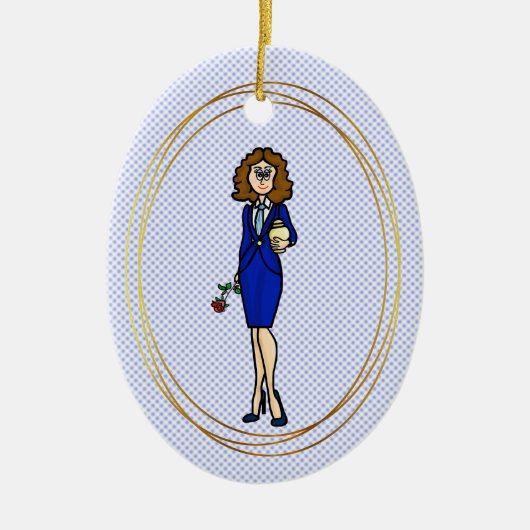 Vrouw Funeral Director Holding Urn Ornament (Voorkant)