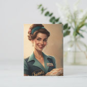 Vrouw Gastvrouw met Eten Briefkaart (Staand voorkant)