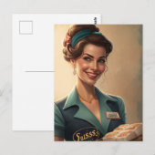 Vrouw Gastvrouw met Eten Briefkaart (Voorkant / Achterkant)