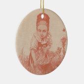 Vrouw Gathering Flowers Ephemera Keramisch Ornament (Rechts)