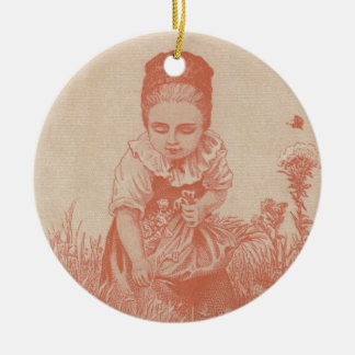 Vrouw Gathering Flowers Ephemera Keramisch Ornament