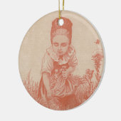 Vrouw Gathering Flowers Ephemera Keramisch Ornament (Links)