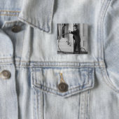 Vrouw Gedprezen als Man met fiets Vierkante Button 5,1 Cm (In situ)