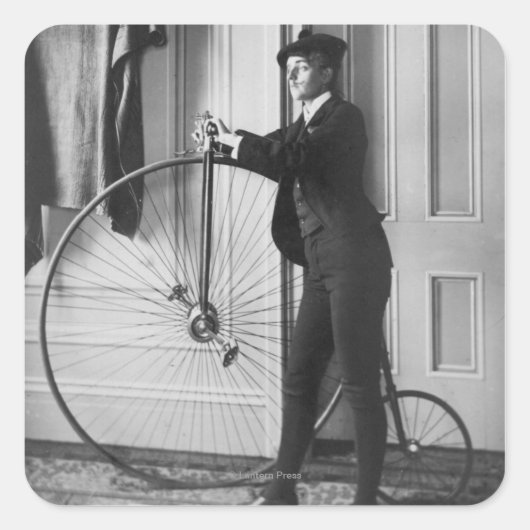 Vrouw Gedprezen als Man met fiets Vierkante Sticker (Voorkant)