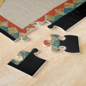 Vrouw geeft geschenk aan vrijer, 14e eeuw legpuzzel (Zijkant)