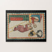 Vrouw geeft geschenk aan vrijer, 14e eeuw legpuzzel (Horizontaal)