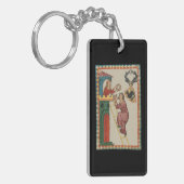 Vrouw geeft geschenk aan vrijer, 14e eeuw sleutelhanger (Voorkant Links)