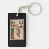 Vrouw geeft geschenk aan vrijer, 14e eeuw sleutelhanger (achterkant)