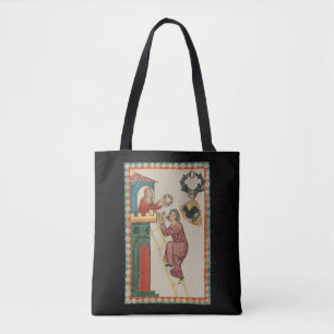 Vrouw geeft geschenk aan vrijer, 14e eeuw tote bag