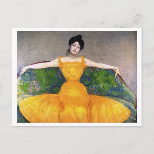 Vrouw Geel Jurk Maxwell Kurzweil Briefkaart (Voorkant)