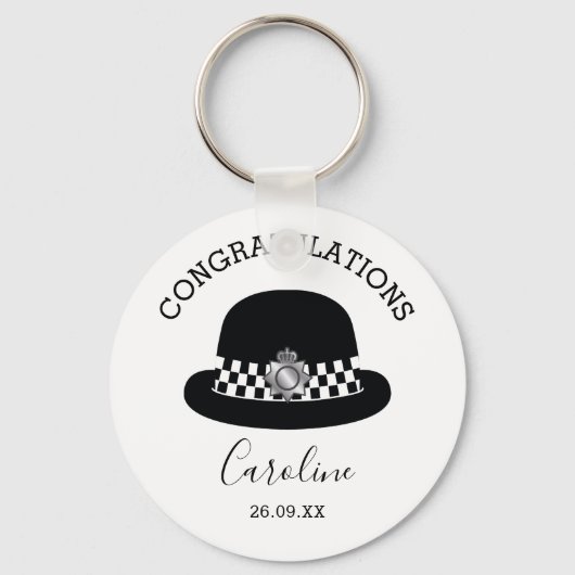 Vrouw: Gefeliciteerd politieagent Sleutelhanger (Voorkant)