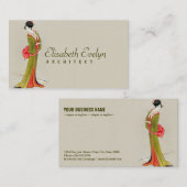 Vrouw Geisha Chinese kunsthand geverfd Visitekaartje (Voorkant / Achterkant)