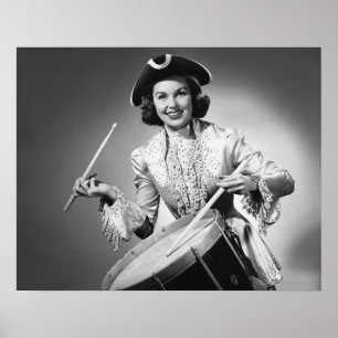 Vrouw gekleed als drummer uit Amerika Poster