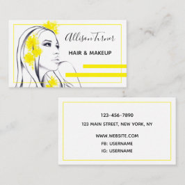 Vrouw Gele bloemen in Haar Elegante Make-up artist Visitekaartje