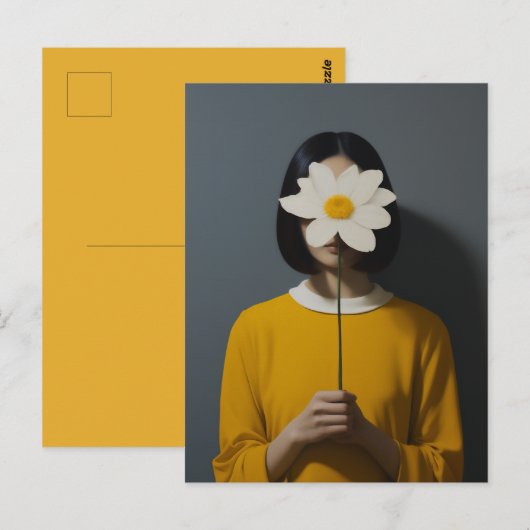 Vrouw Gele Jurk Witte Bloem Briefkaart (Voorkant / Achterkant)