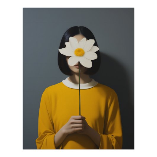 Vrouw Gele Jurk Witte Bloem Foto Afdruk (Voorkant)