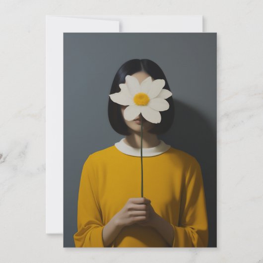 Vrouw Gele Jurk Witte Bloem Kaart (Voorkant)