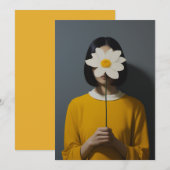 Vrouw Gele Jurk Witte Bloem Kaart (Voorkant / Achterkant)