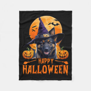 Vrouw gelukkig Halloween hond 1 Fleece Deken