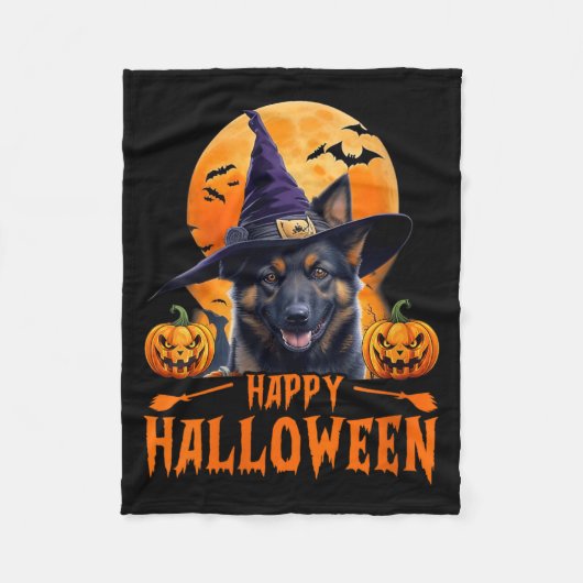 Vrouw gelukkig Halloween hond 1 Fleece Deken (Voorkant)