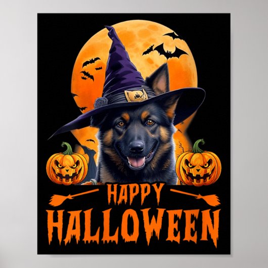 Vrouw gelukkig Halloween hond 1 Poster (Voorkant)