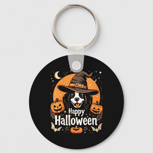 Vrouw gelukkig Halloween hond Sleutelhanger (Voorkant)