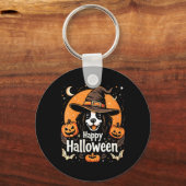 Vrouw gelukkig Halloween hond Sleutelhanger (Voorkant)