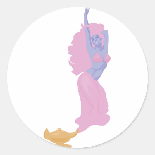vrouw genie in een fles ronde sticker (Voorkant)