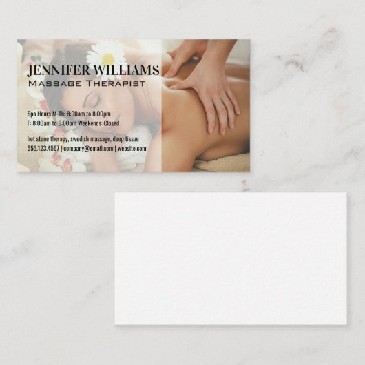Vrouw geniet van rugmassage visitekaartje (Voorkant / Achterkant)